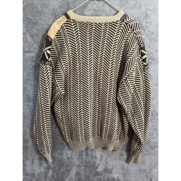 Deerskin Trading Post Sweater Large Wool Suede Brown V Neck Southwestern Vtg - Picture 9 of 16